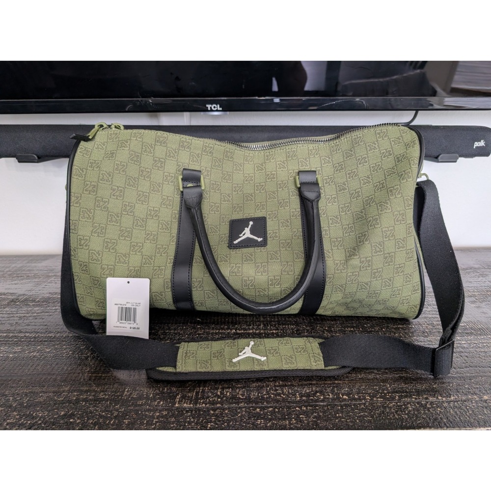 Air Jordan Monogram 23 Logo Travel/Gym Duffel Bag Green & Black 25L Authentic
